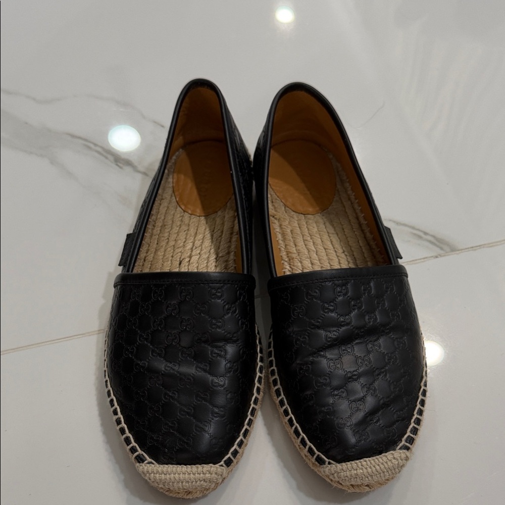 Gucci Black Leather Espadrilles